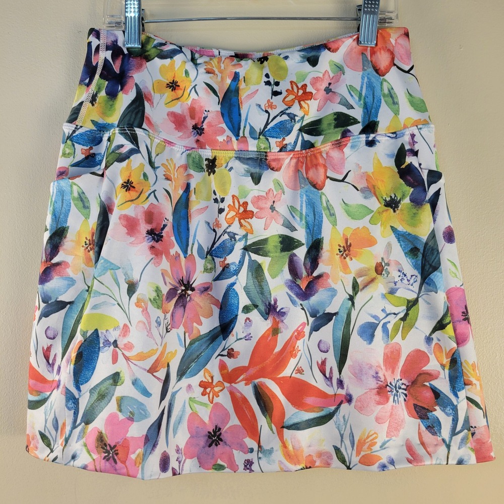 Pinspark Womens Floral Watercolor Athletic Skort Pockets Multicolor Size M